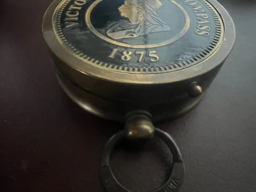 Large Brass English Compass For Navigation Victorian Style