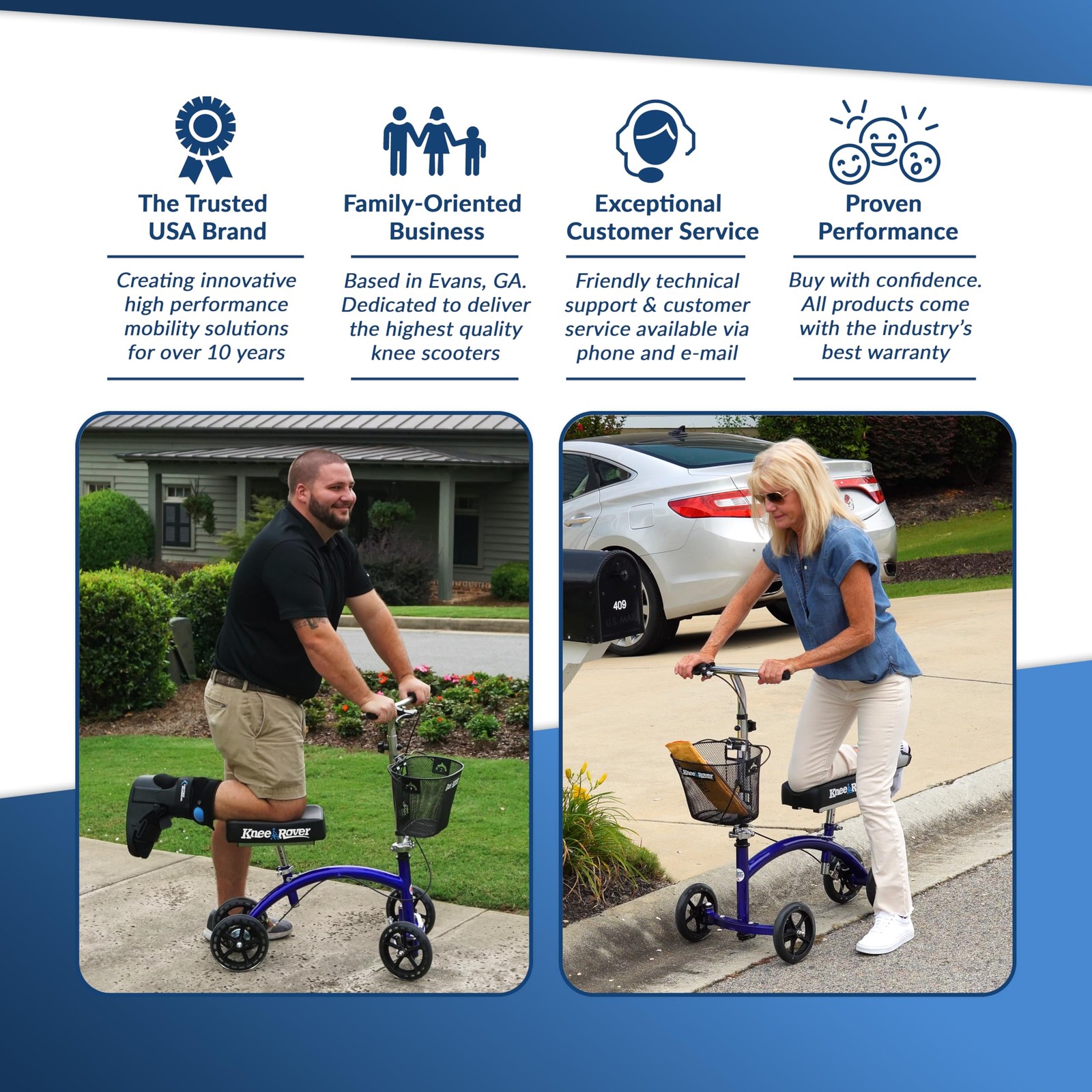 KneeRover Deluxe KneeCycle Steerable Knee Walker – Foldable Mobility Aid Kne...
