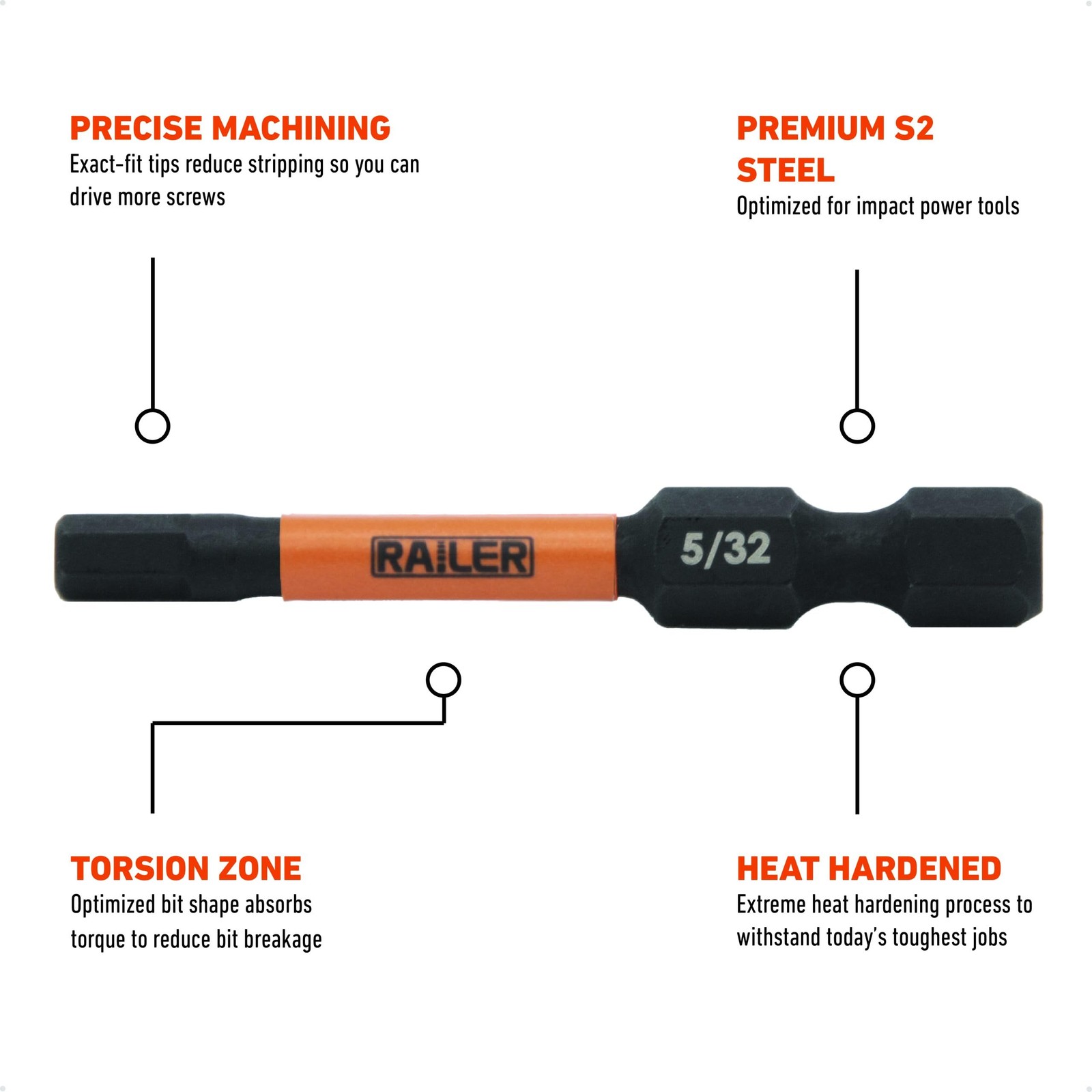 Hex 7/32" Tamper Proof 2" Bits - Hex Security 7/32" Impact Driver Bits. 1/4" ...