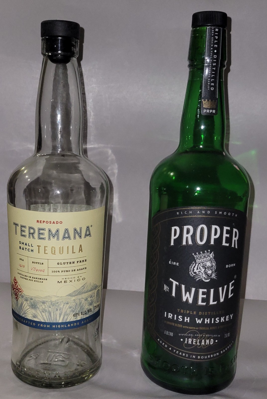(2) Empty Bottles Proper Twelve Irish Whiskey & Teremana Reposado 750ml