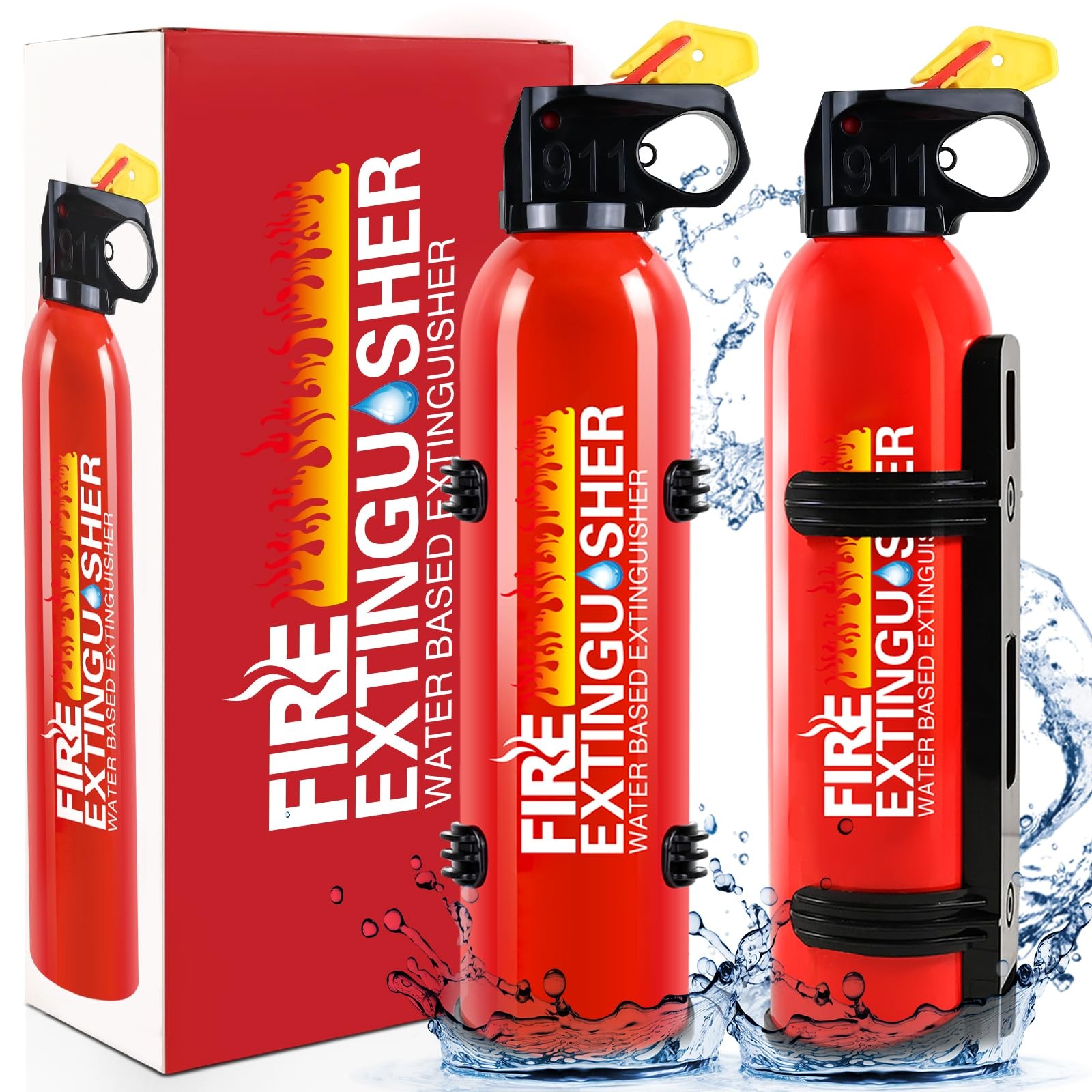 2pc Small Fire Extinguisher with Wall Mount Water-Based Car RV Truck Marine Home