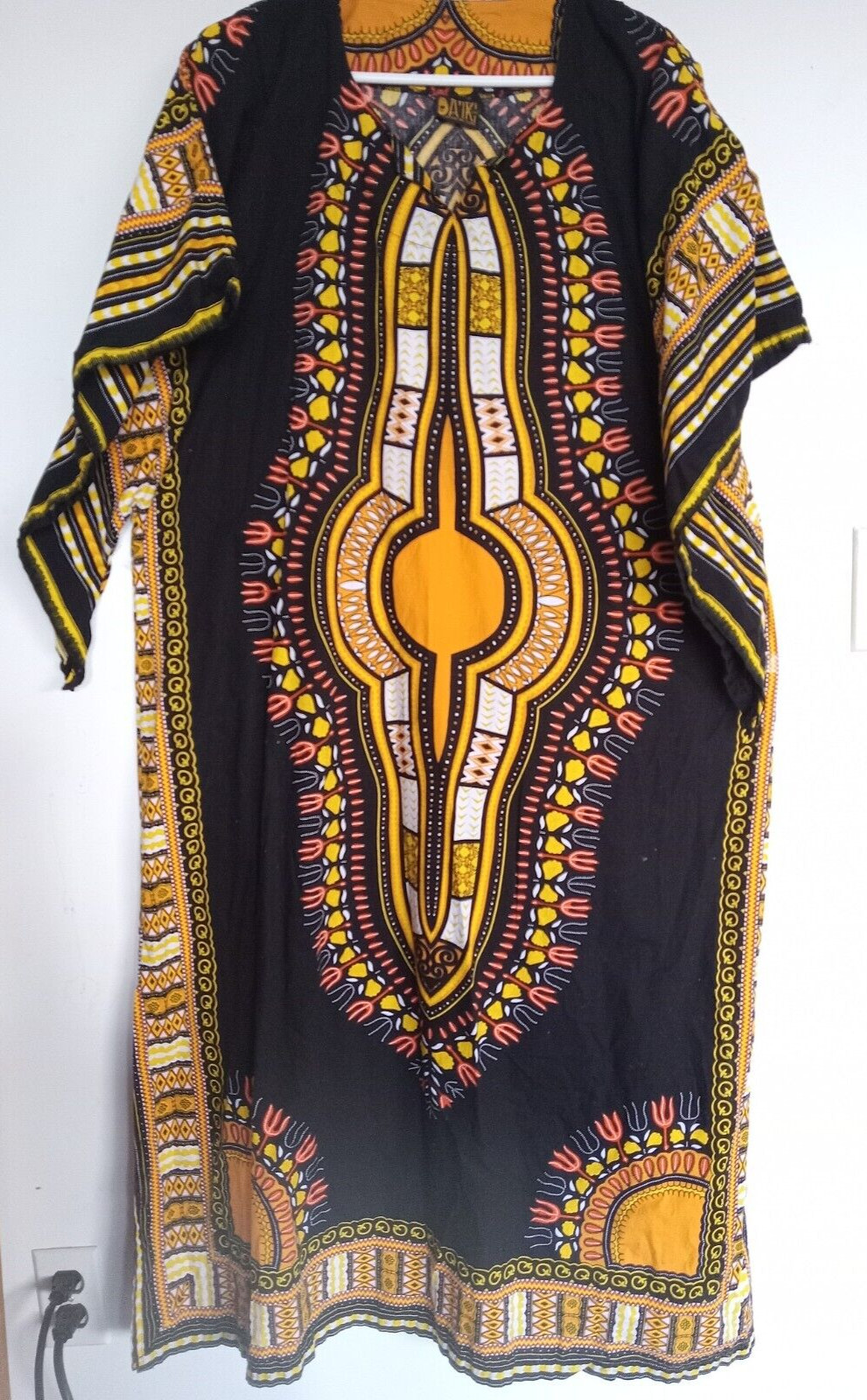 African style kaftan in black, yellow, orange by Da-iki. Unisex. Excellent