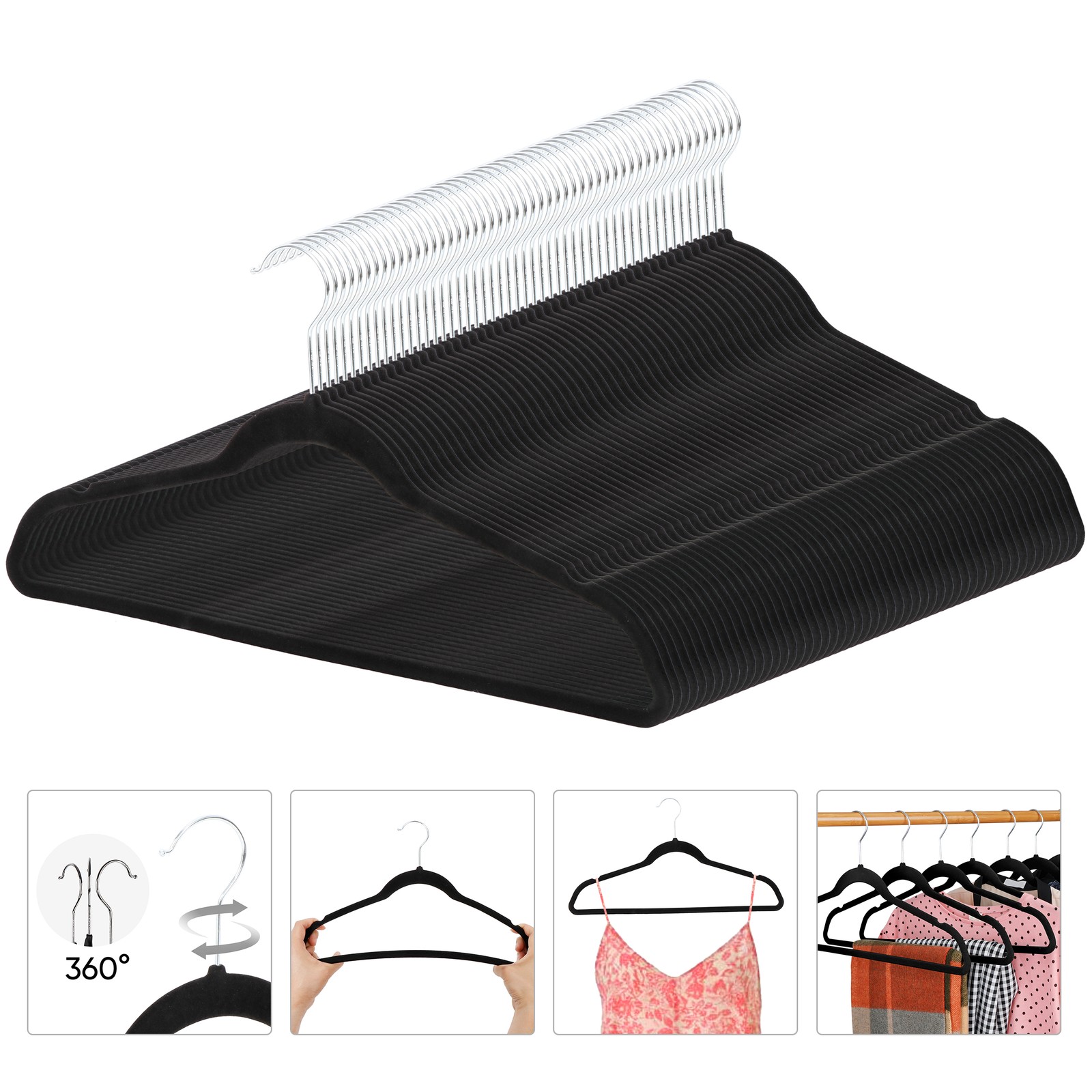 100Pack Premium Flocked Velvet Hangers Clothes Hangers Suit/Shirt/Pant Black