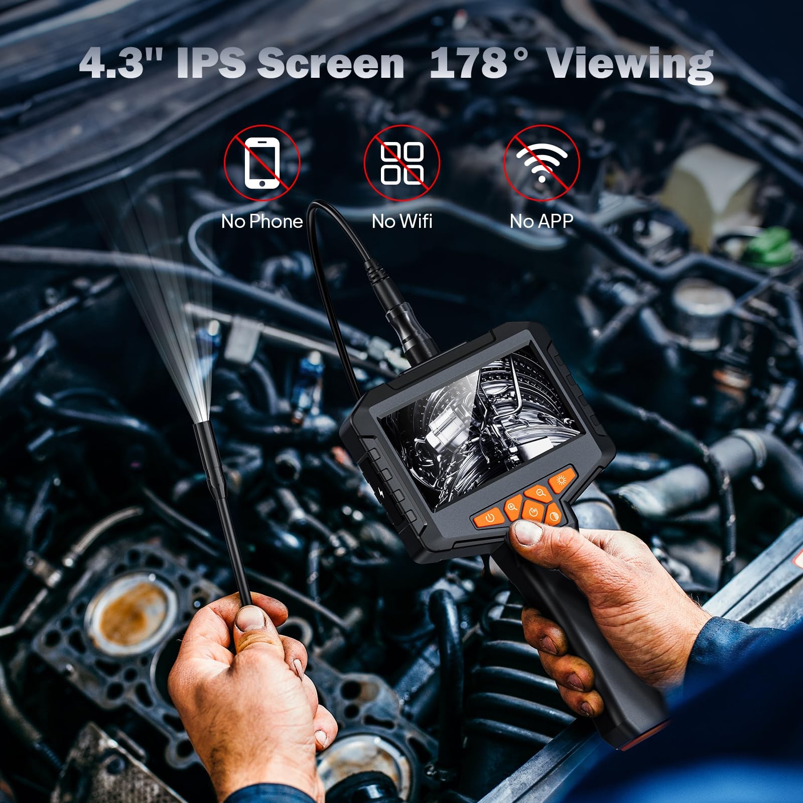 50FT Borescope Camera with Light, 4.3'’ Endoscope with 8 Adjust Lights, 1080P...