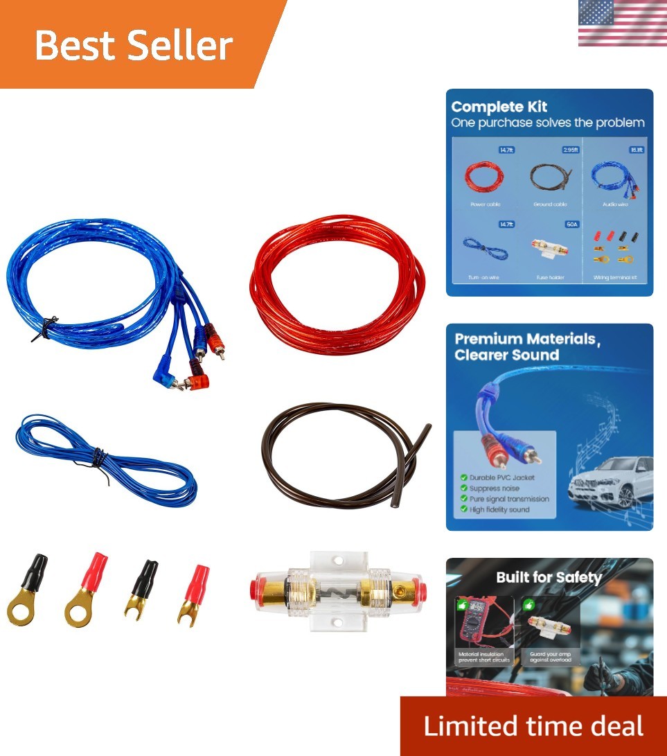 10 Gauge Amp Wiring Kit with RCA for Superior Car Audio Upgrade - Easy Install