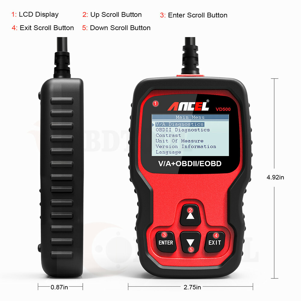 ANCEL VD500-US OBD2 Scanner Code Reader ABS SRS EPB Oil Diagnostic Tool For VAG