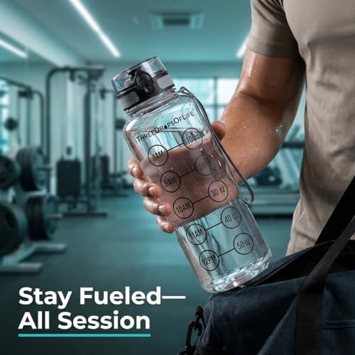 50oz Water Bottle Timer Reminder, Measuring Lines Container, Clear Tritan