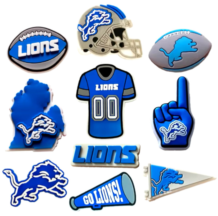 10 Piece DETROIT LIONS Themed Shoe Charms Football Team Shoe Charms NEW