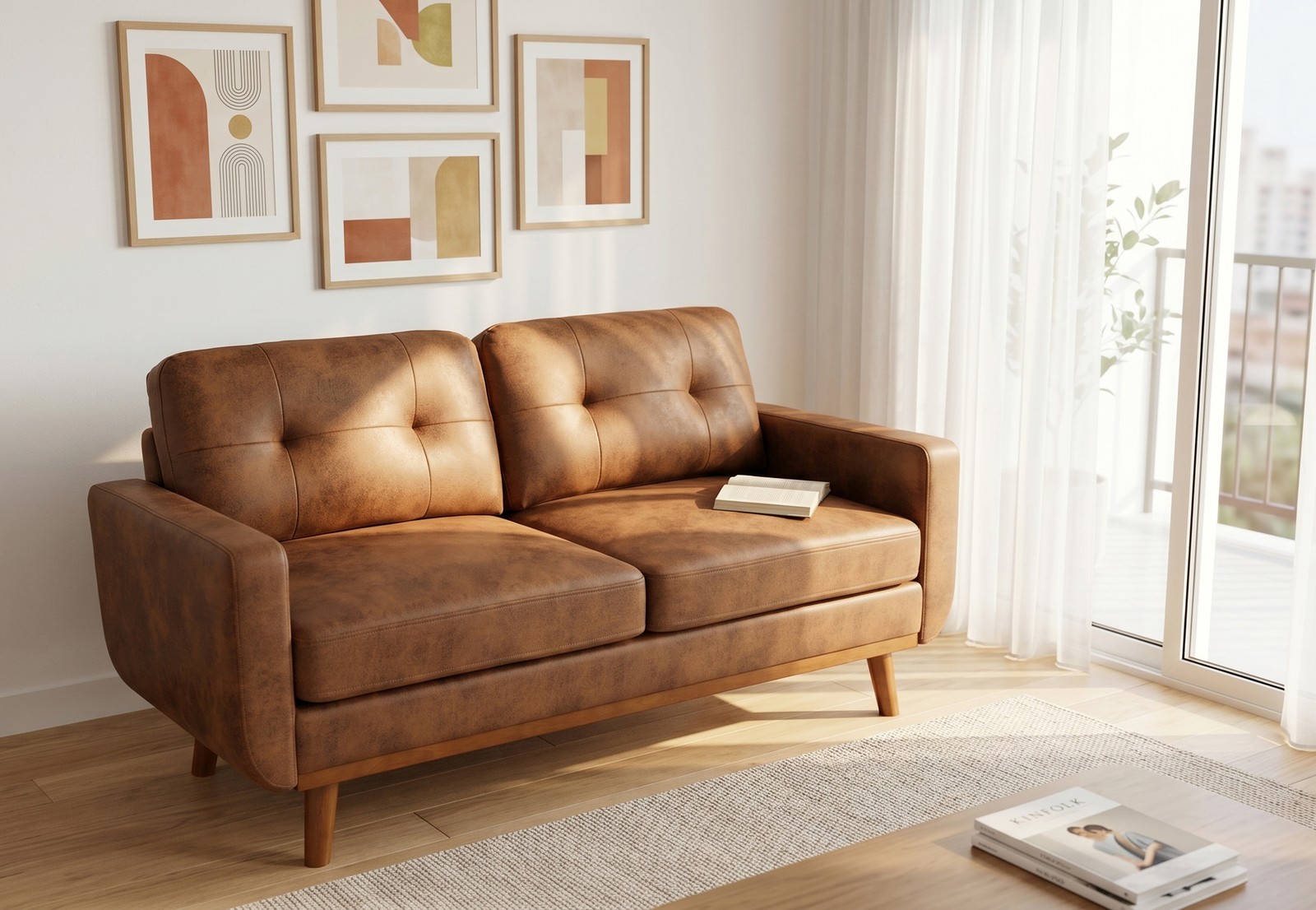 65-inch Modern Minimalist Two-Seater Sofa, featuring breathable Foil fabric and