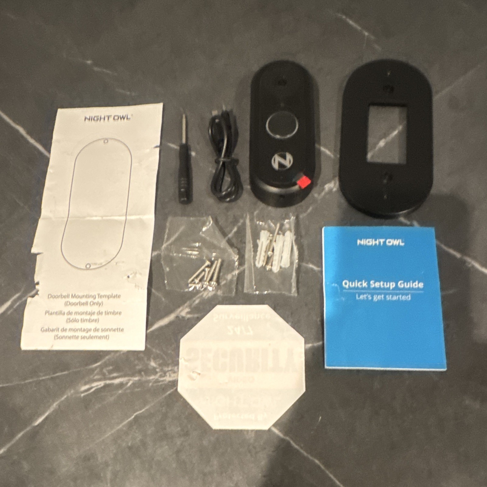 Night Owl Wired Video Doorbell Black DB-DBW2-B w/ Bracket, Screws & Anchors