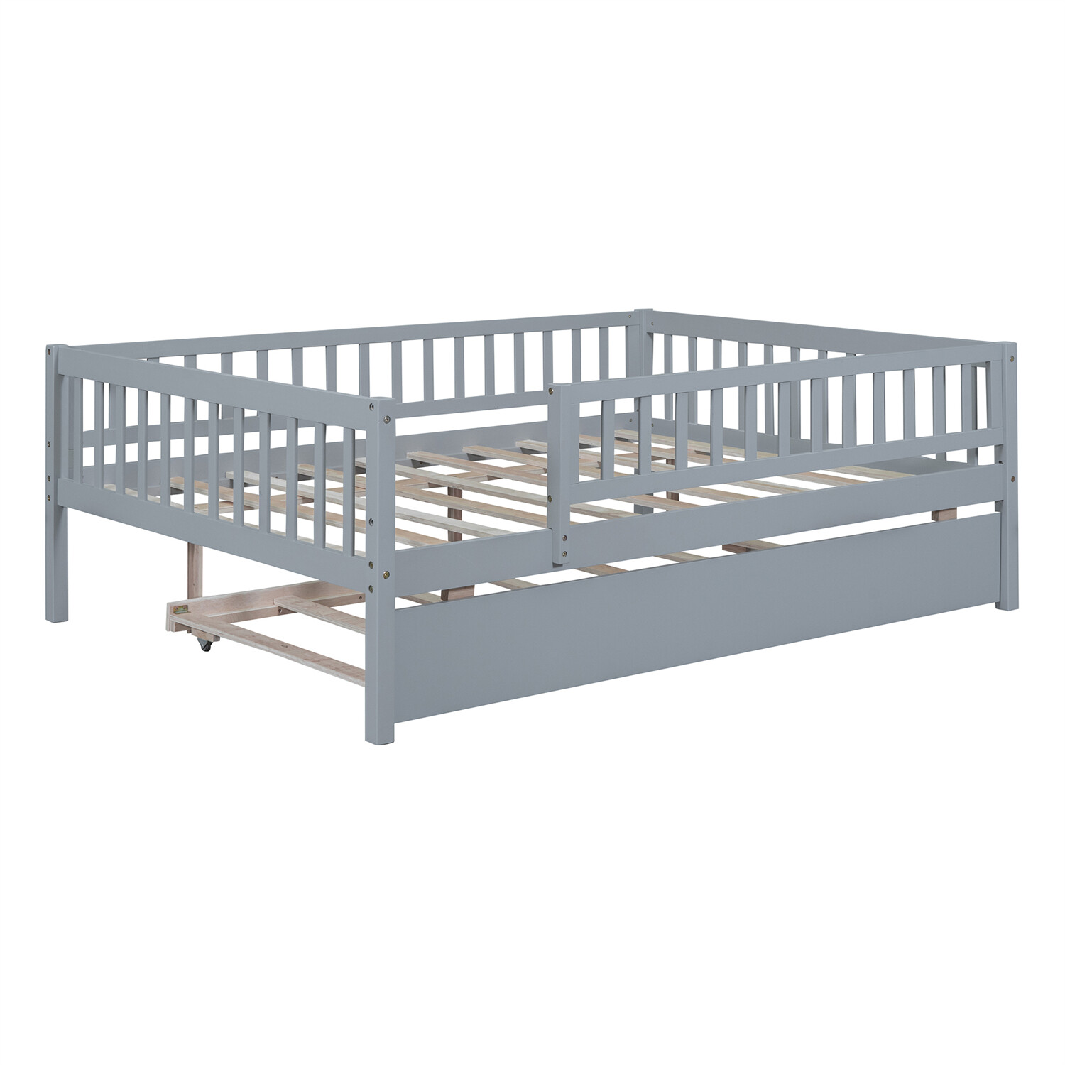 Full Size Daybed Wood Bed Frame Sofa Bed w/ Trundle Bed Gray/Walnut/Natural New