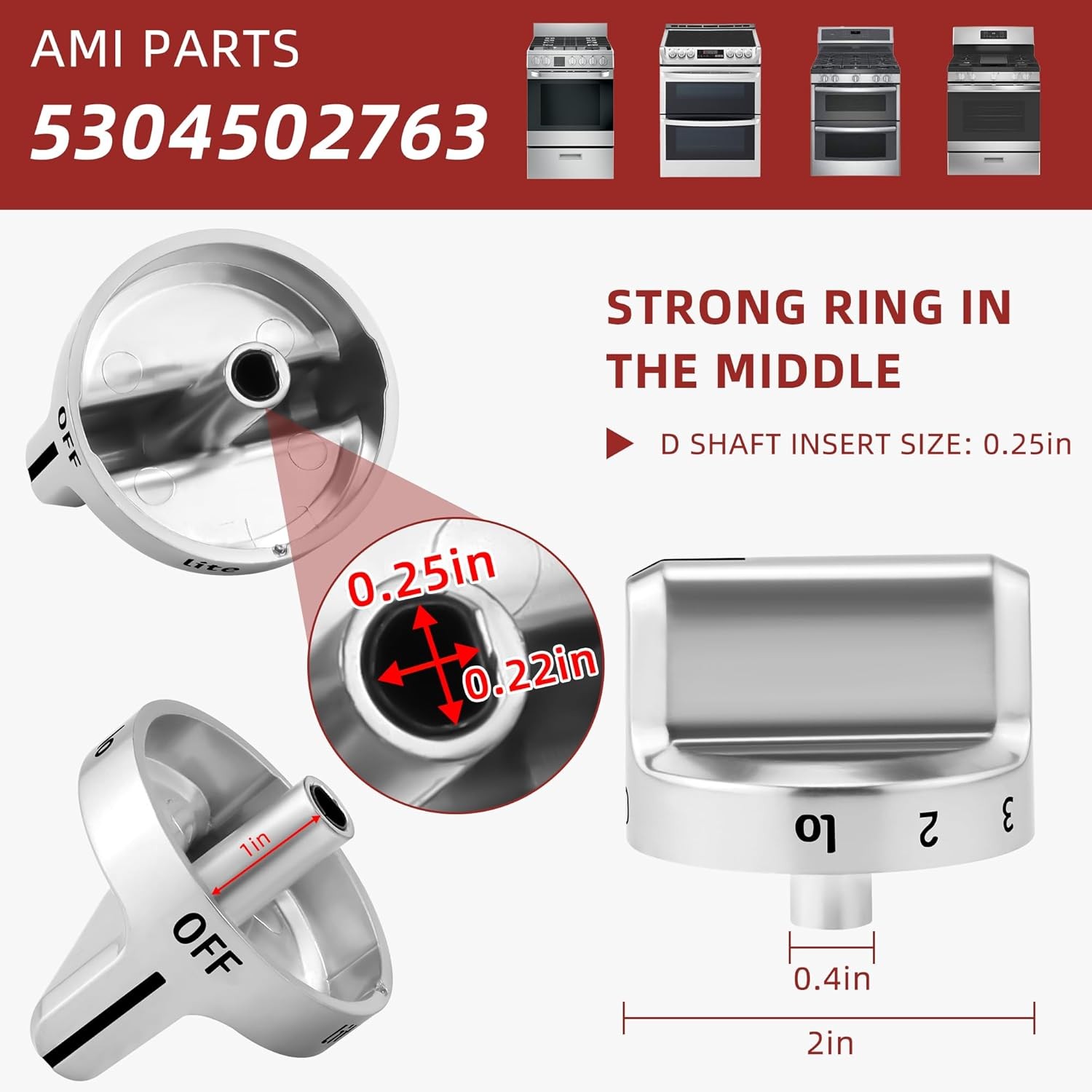 NEW 5 Pcs Burner Knob ( Plastic ) Compatible with Frigidaire Range 5304502763
