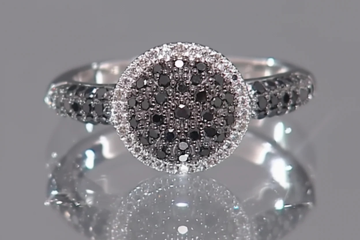 Sterling Silver .33ctw Black &White Pave Diamond Ring, Size 9