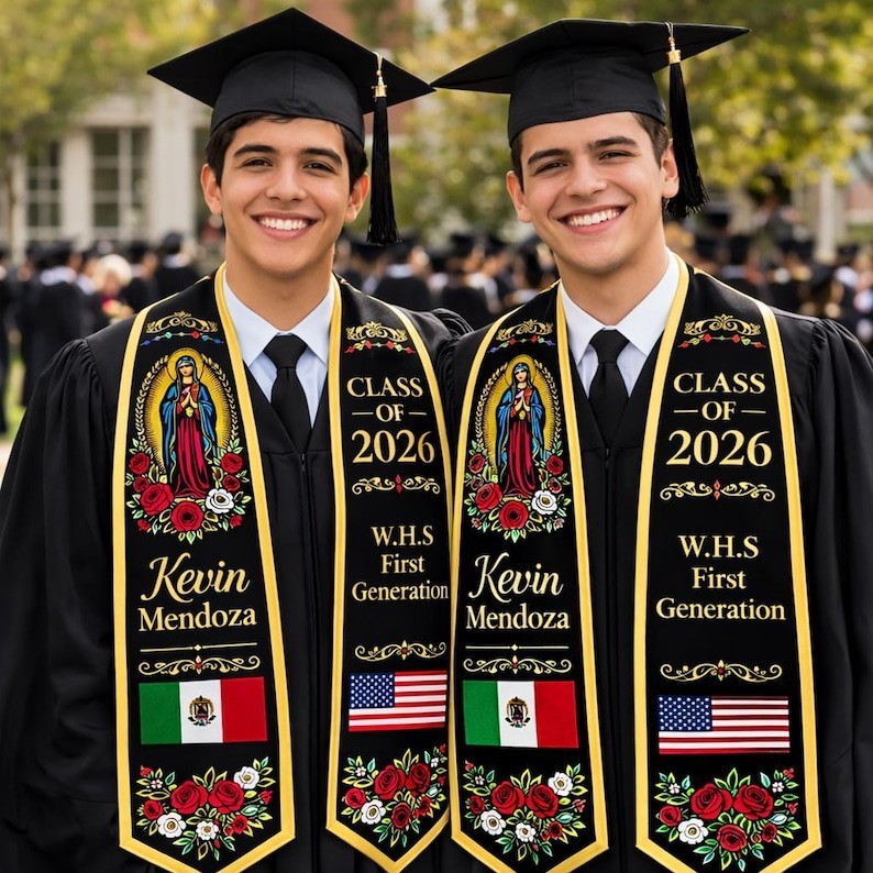 Custom Mexican Graduation Stole, First Generation Senior Stole, Class of 2026, H