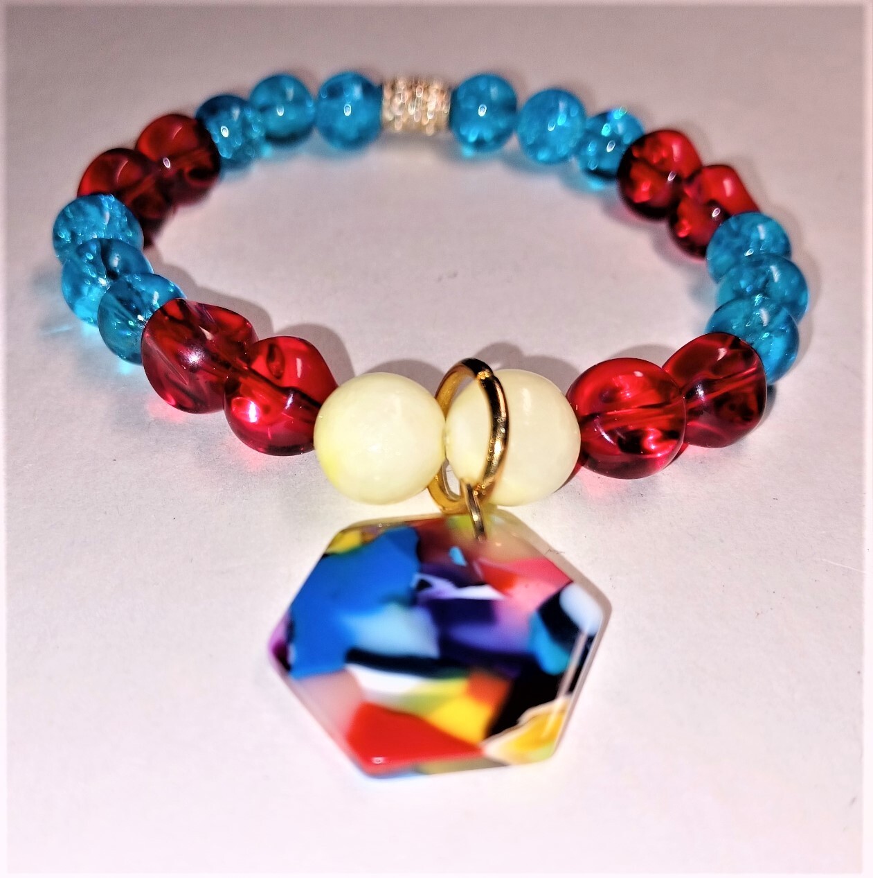 Friendship Charm Red and Blue Beaded Bracelet