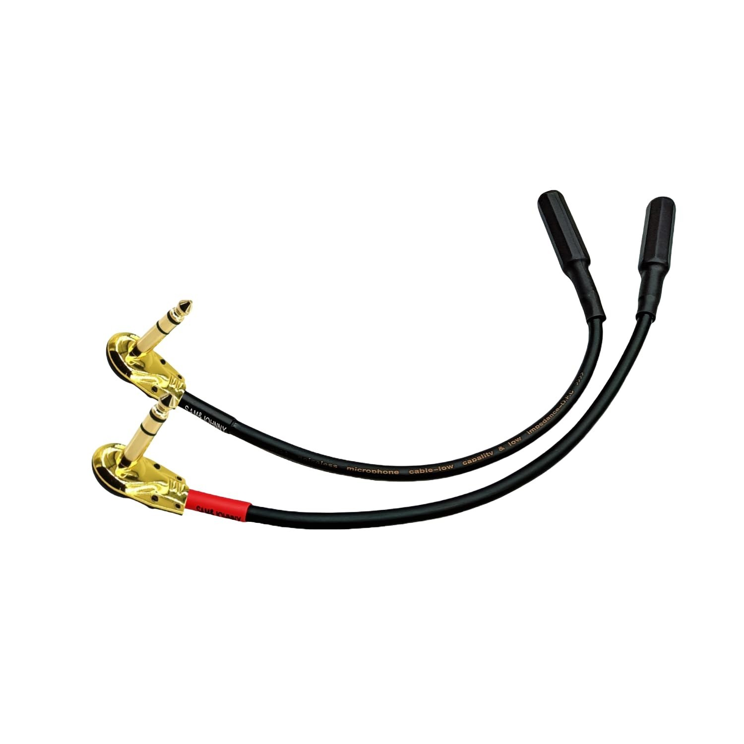 TRS Patch Cable 1/4 Right Angle 1Ft 2-Pack Gold Plated OFC for Pedalboard | 2...