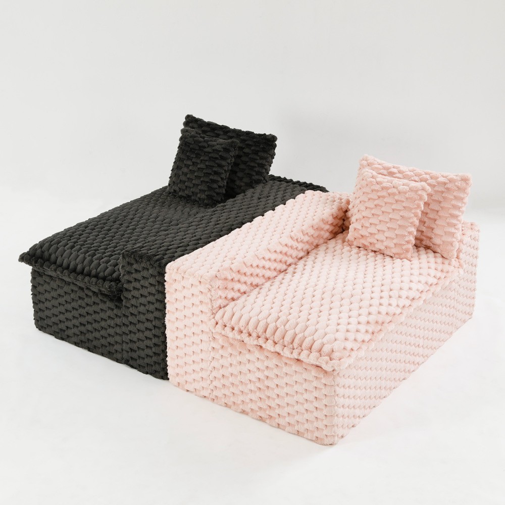 Multifunctional Color-Block Velvet Sofa w/ Modular Arrangement - 4 Seat