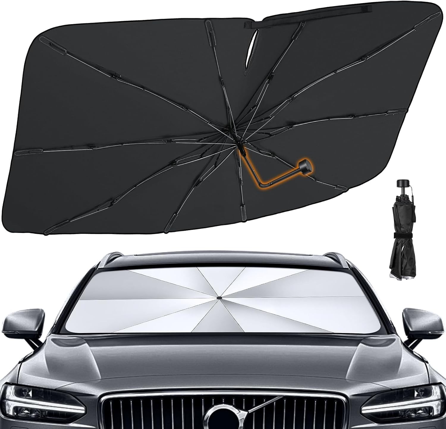 Windshield Sun Shade Umbrella, 55" x 31" Foldable Car Sun Shade | 55" x 31", Tit