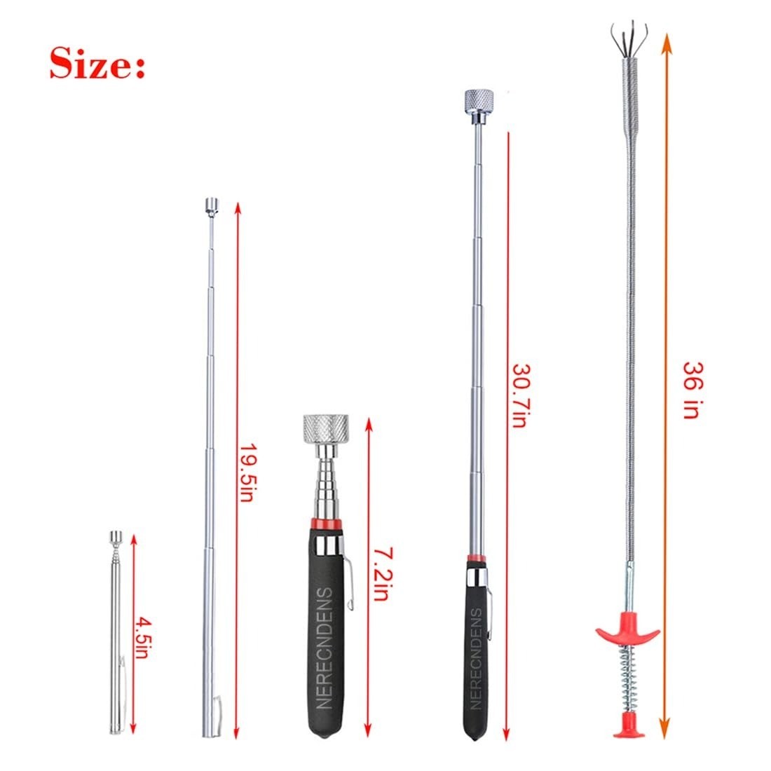 Extendable Magnetic Pickup Tool Set - Flexible Grabber Claw 3 Pack