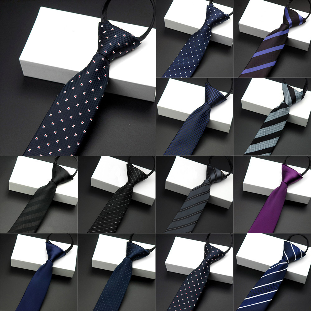 Men Striped Polka Dots Zipper Neck Tie Floral Solid Grid Pre-tied Necktie RS003