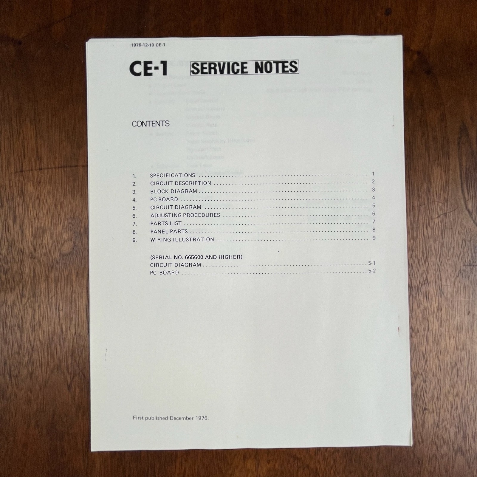 VINTAGE BOSS CE-1 SERVCE NOTES FIRST EDITION (COPY)