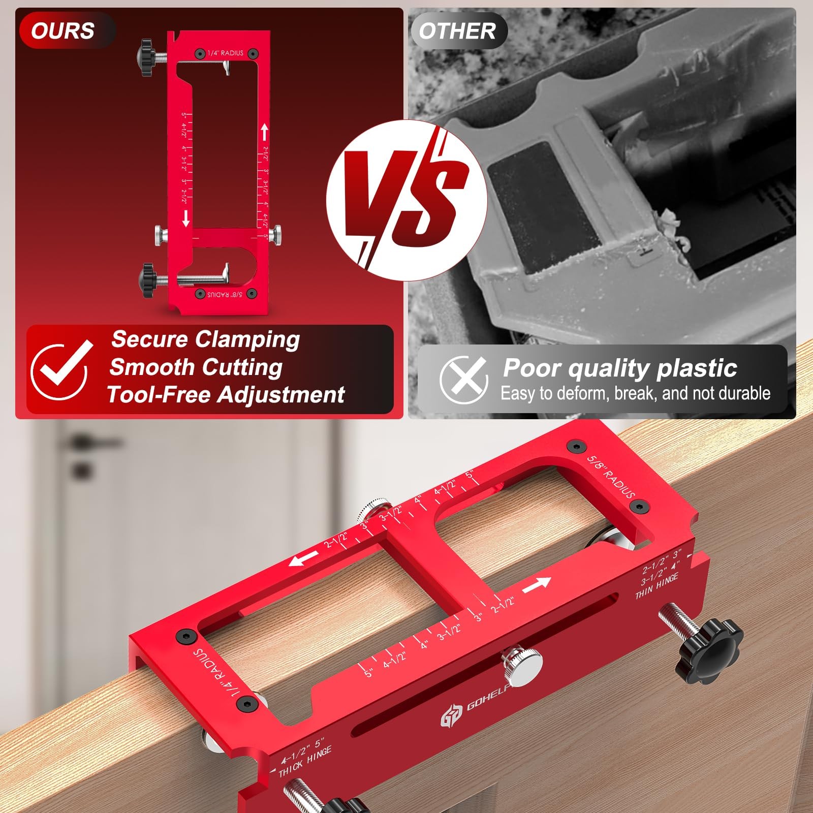 Door Hinge Jig Aluminum Alloy Template Kit Router Adjustable Mortise 2.55 Inch