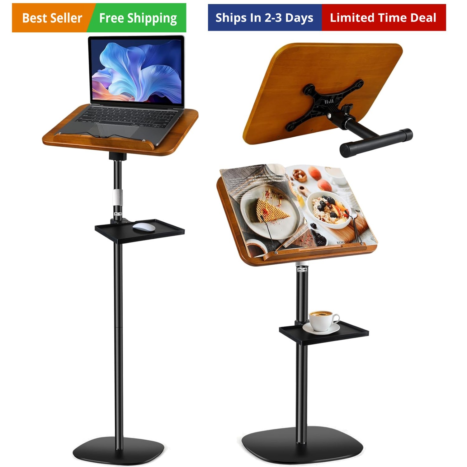 2-in-1 Adjustable Book Stand & Music Stand, 22-51in Dual-Use Floor and Deskto...