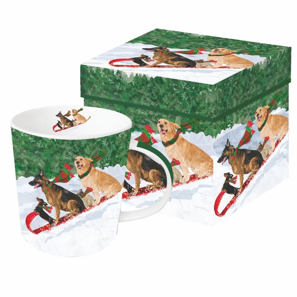 Paperproducts Design Tobogganing Dogs Gift-Boxed Mug, 13.5oz Bone China