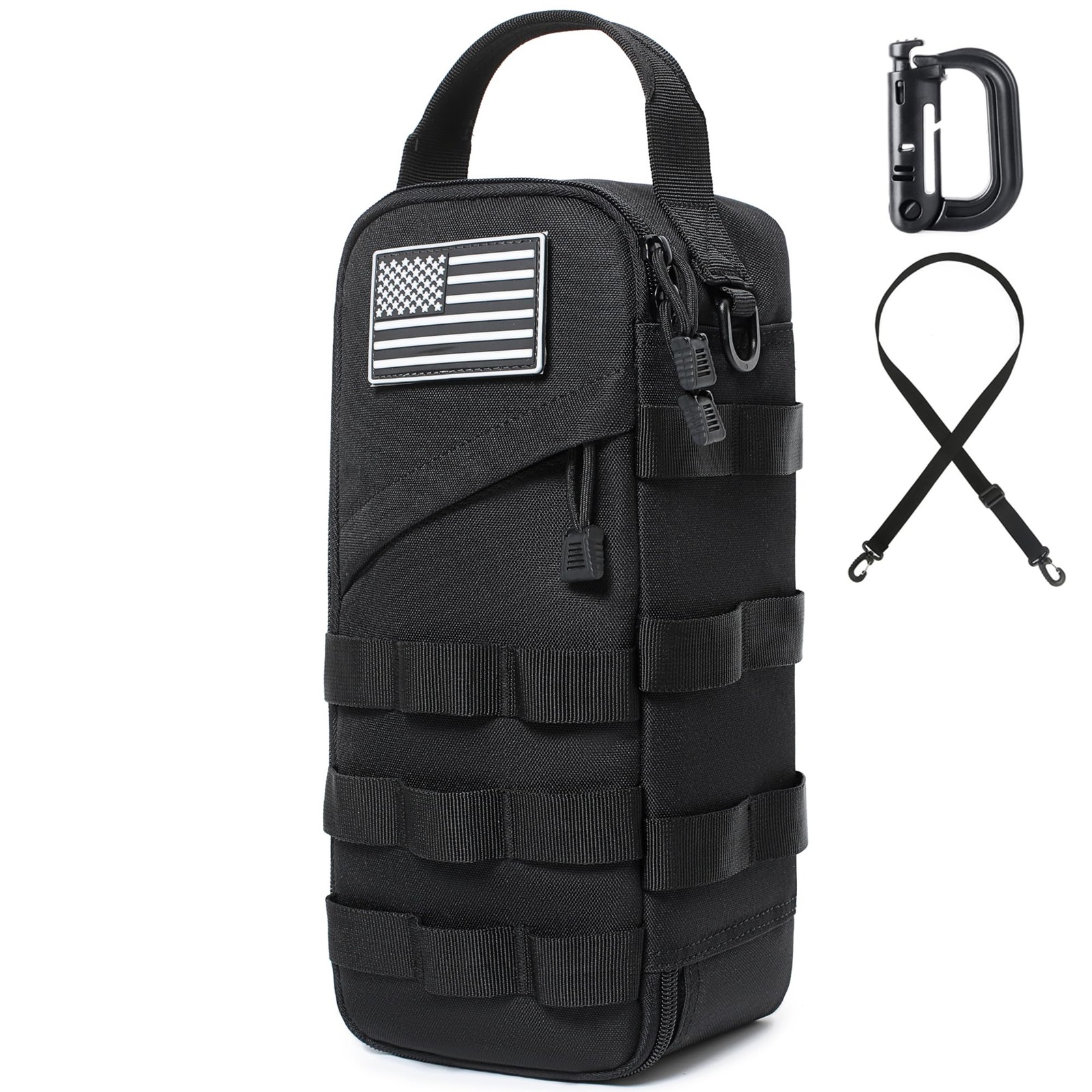 12-Inch Heavy Duty Small Tool Bag with D-Clip,Flag Patch & Shoulder Strap