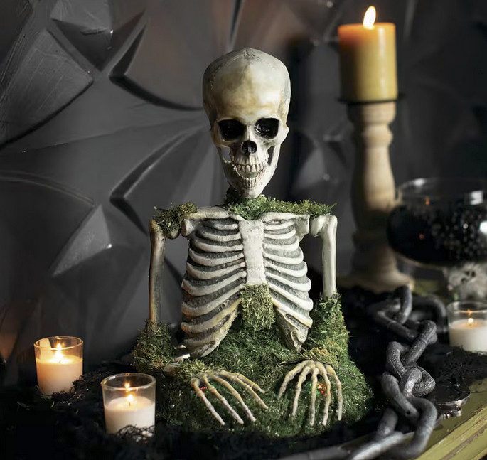 15" Animated Mossy Skeleton Tabletop Halloween Decoration Sound Motion Toy Prop