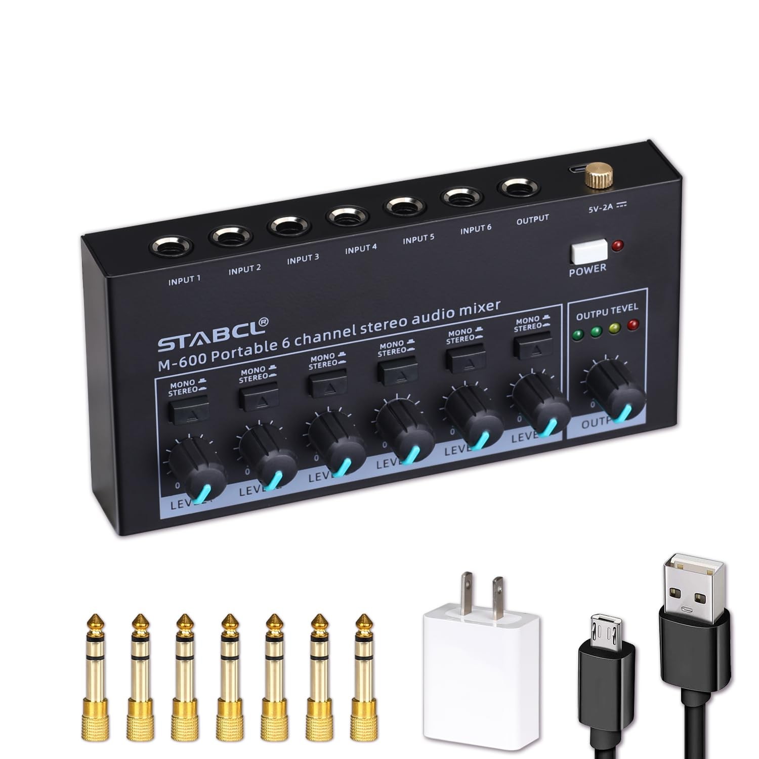Mini 6-Channel Audio Mixer with 7 pcs 6.35mm to 3.5mm Adapter Jack, Stereo Li...