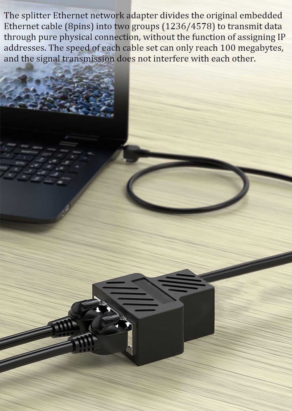 Ethernet Splitter 1 to 2 RJ45 Network Cable Adapter, Note Only Connect one Ne...