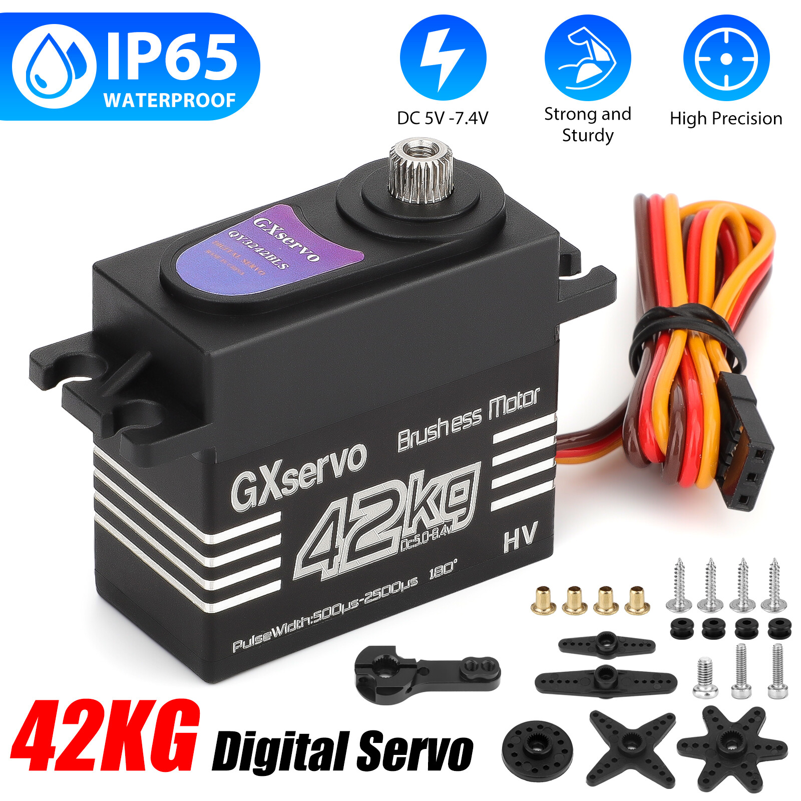 42KG Metal Gear Digital Servo Motor +25T Arm High Torque Kit for 1/8 1/10 RC Car