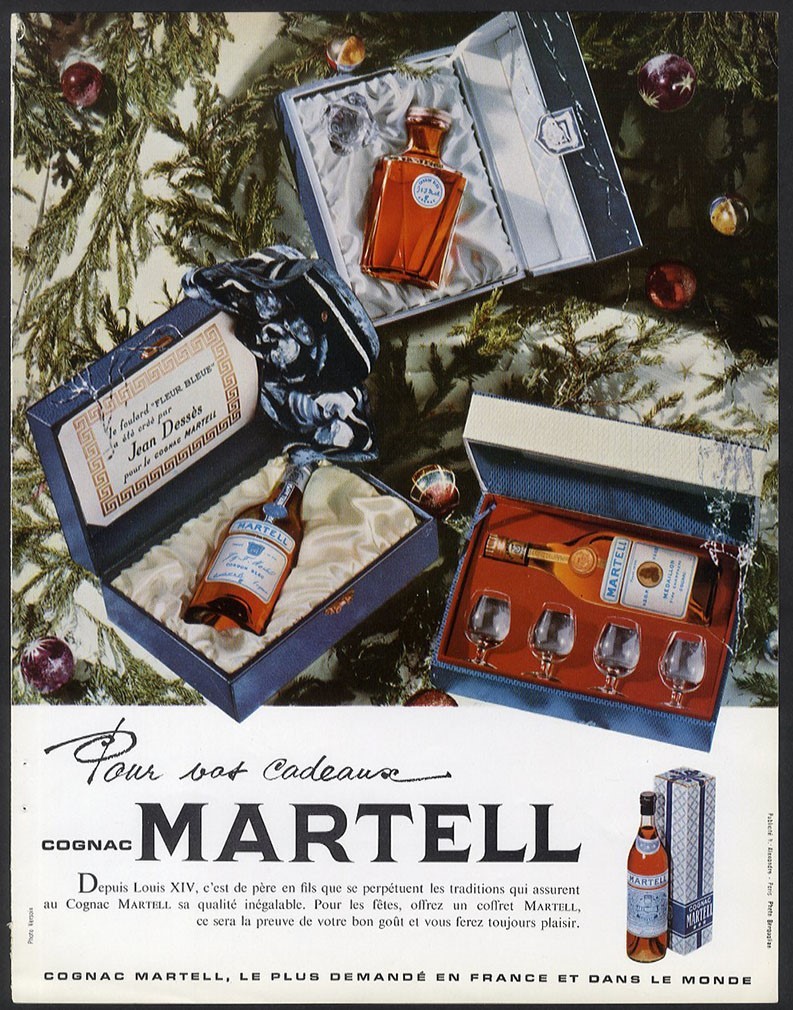 French MARTELL COGNAC Ad 1962 Showing Gift Boxes Different Sets