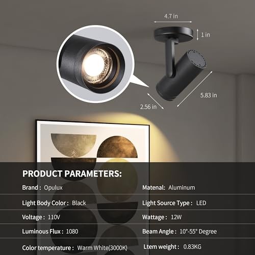 12W LED Dimmable Zoomable Ceiling Spotlight Indoor – Adjustable Beam Black