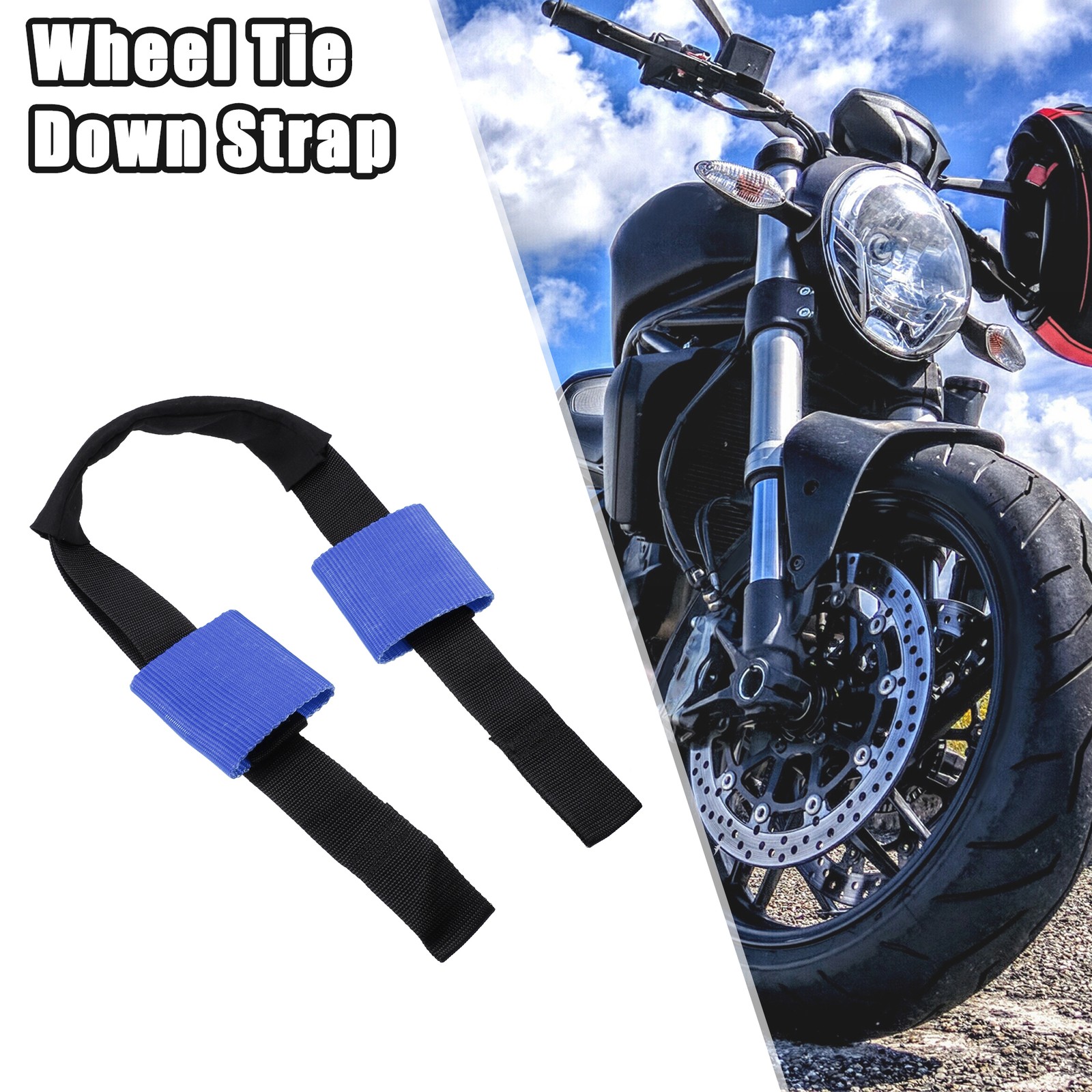 1 Pcs Front Wheel Transport Tie Down Strap For Motorcycle Nylon Black Blue