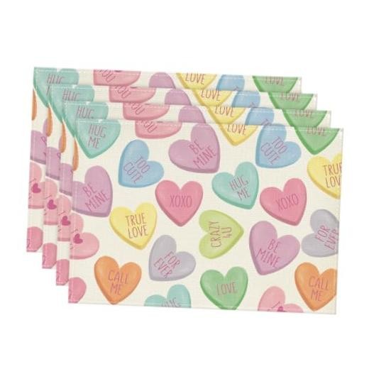 Ture Love Heart Valentine Placemats Set Rectangular 4 Pcs, 12" x 18" Pink/Blue