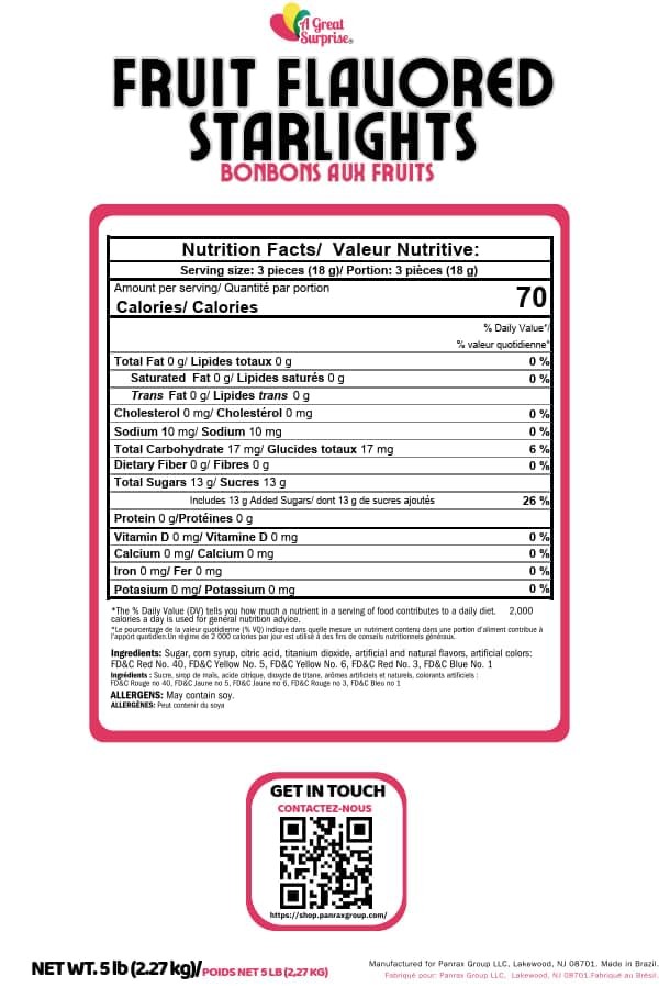 Fruit-Flavored Starlight Hard Candy, 5 lb, Assorted Wrapped Sweets