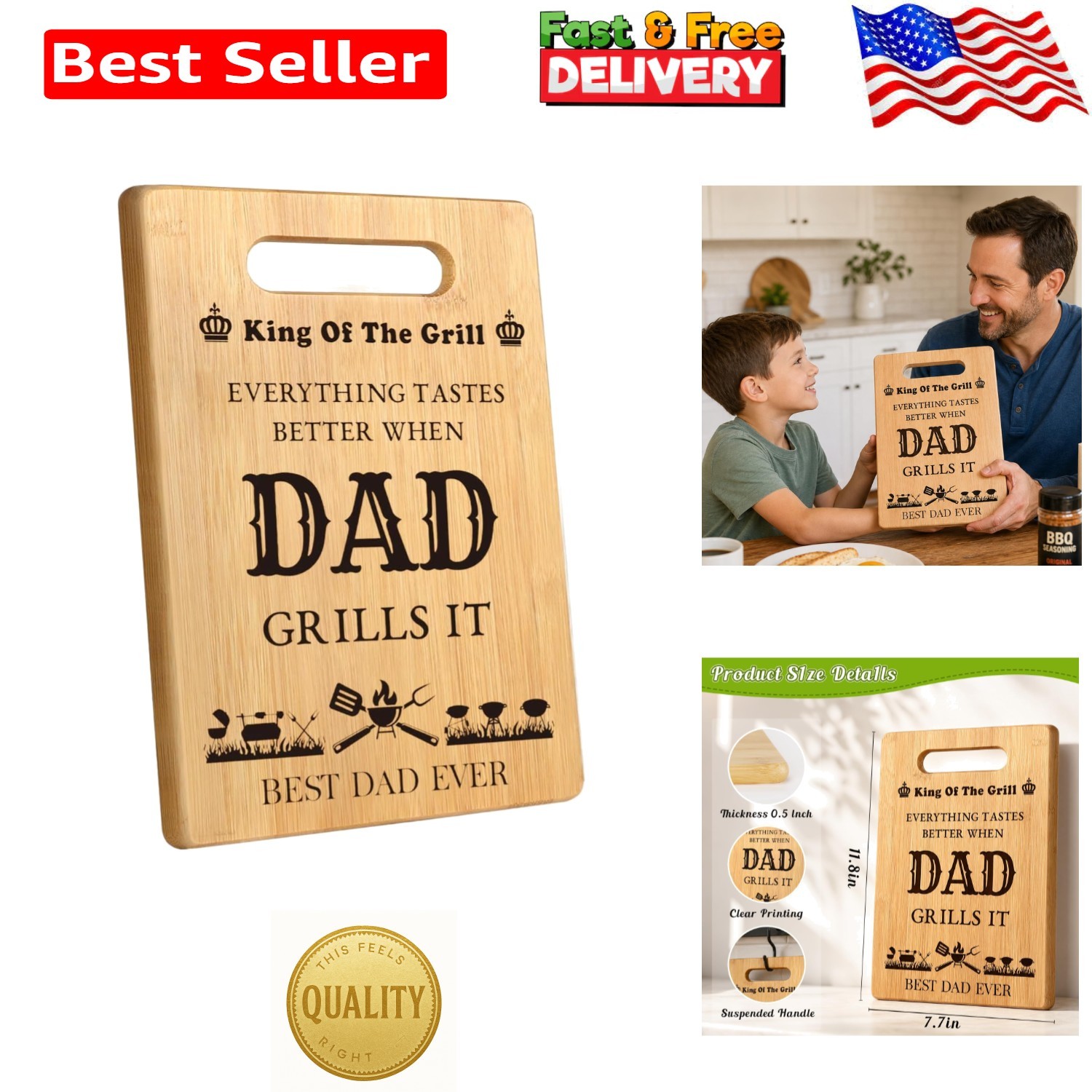 Fathers Birthday Day Gift for Dad from Daughter Son, Dad Cutting Board for Ne...