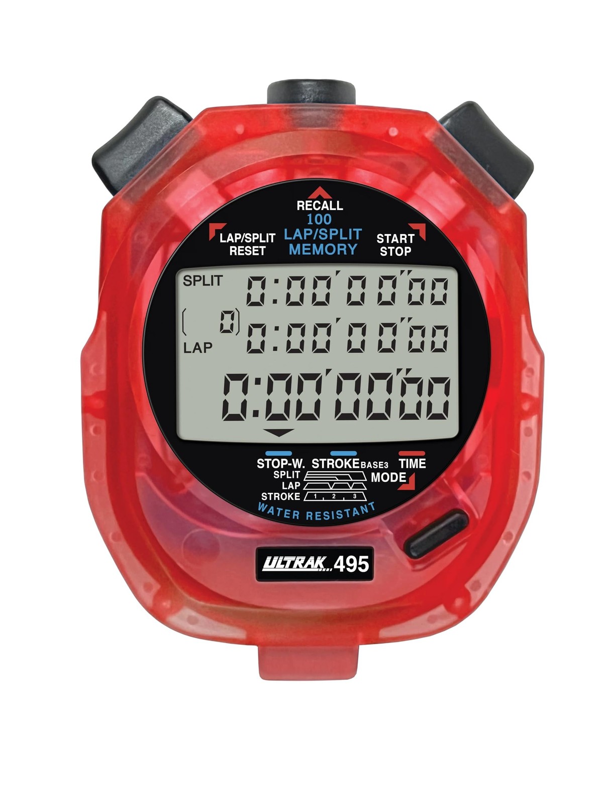 ULTRAK 495 Stopwatch – Red Professional 100-Lap Digital Timer, Countdown I