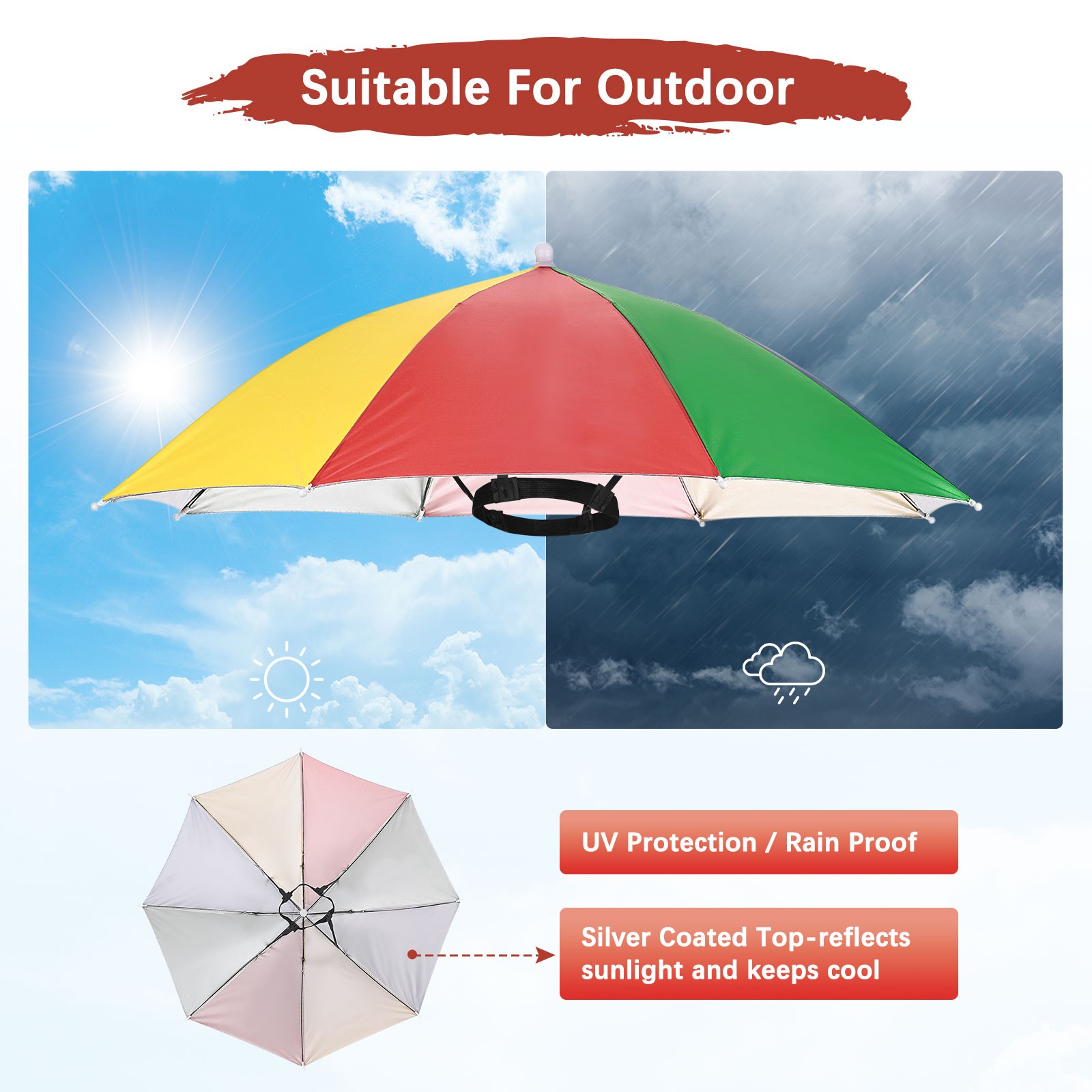 1 Pc 26\" Outdoor Handless Umbrella Hat [Watermelon]