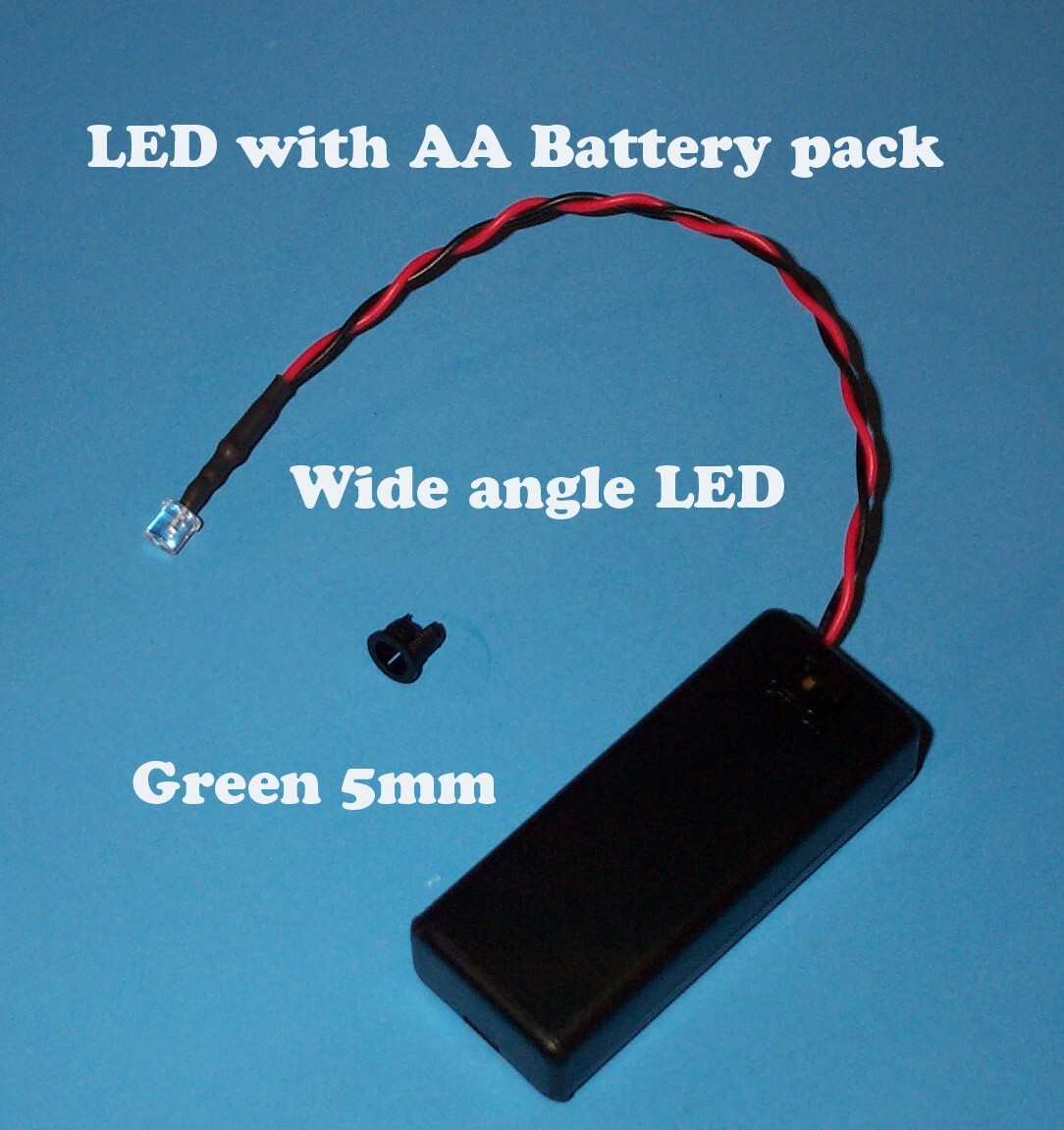 5mm LED + AA BATTERY PACK & SWITCH GREEN WIDE ANGLE (Halloween / Projects / DIY)