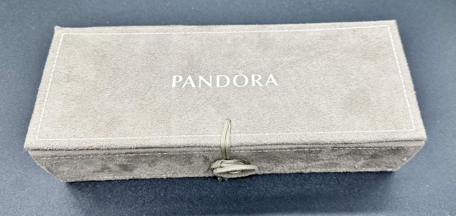 Pandora Brown Suede Jewellery Box with Inserts & Wrap Tie Closure In GC 9084