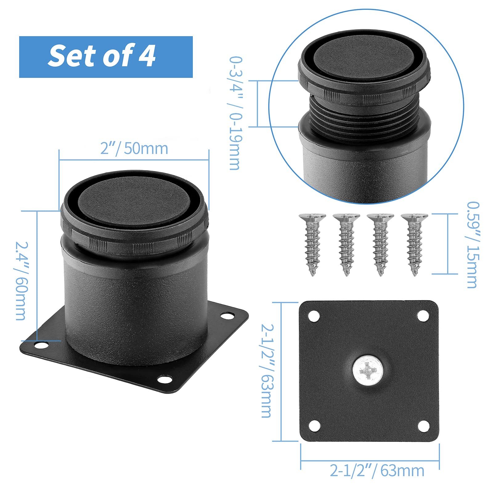 4-Pack 2.5-in Adjustable Metal Furniture Legs Stainless Steel Round Cabinet
