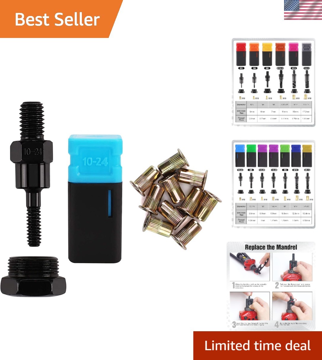 Durable 10/24 Rivet Nut Tool Mandrel + 10 Rivet Nuts – Perfect for RZX/Astro