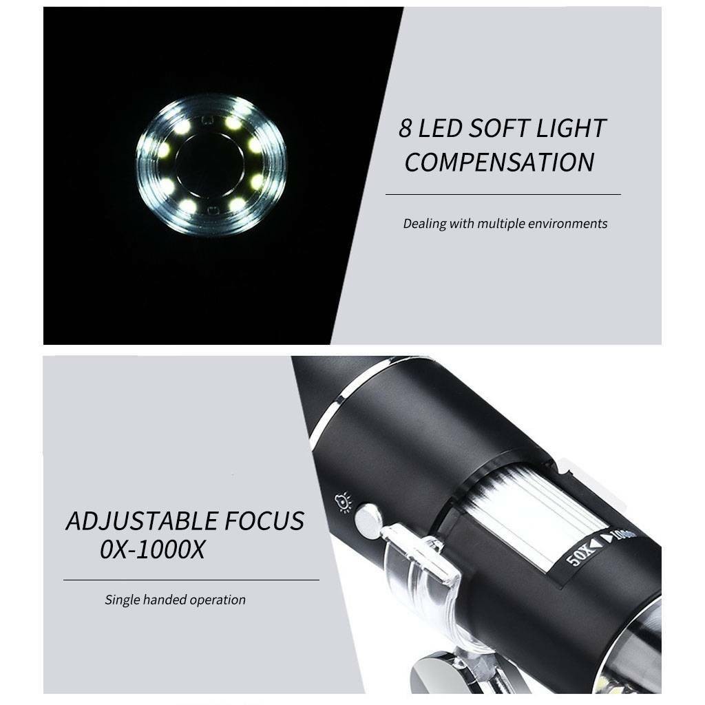 8LED USB Digital Microscope Biological Endoscope Magnifier Camera w/Stand 1000X