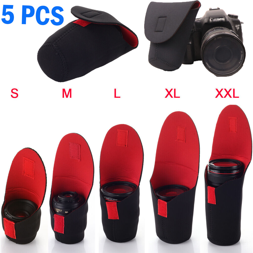 5X Neoprene DSLR Waterproof Camera Lens Soft Protector Pouch Bag Case Set
