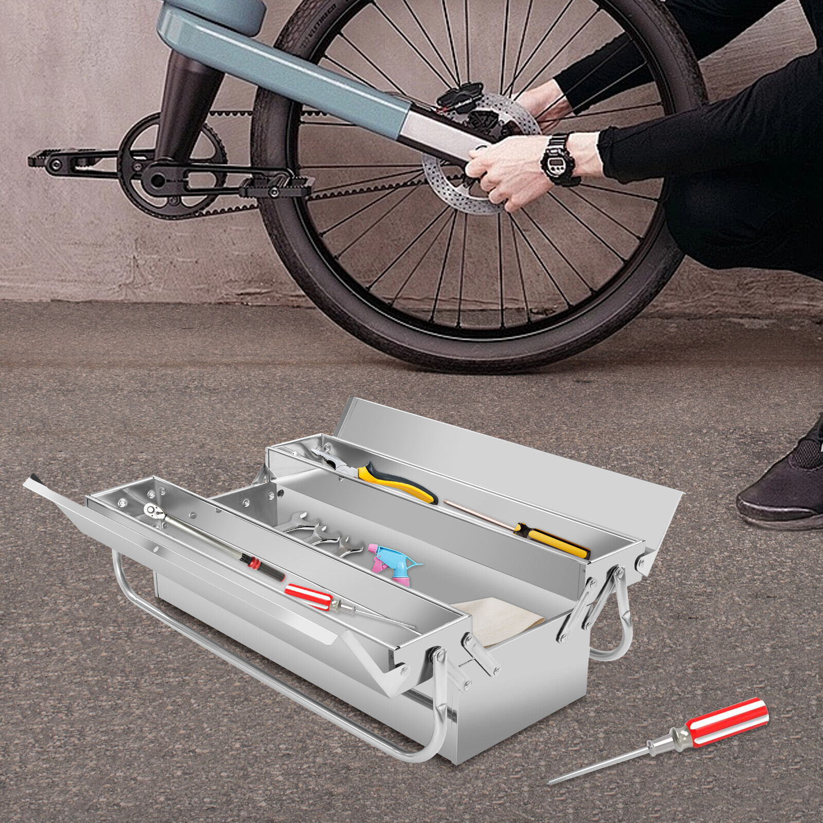 Tool Storage Box, Folding Tool Box, 2-Layer Multi-Function Tool Organizer