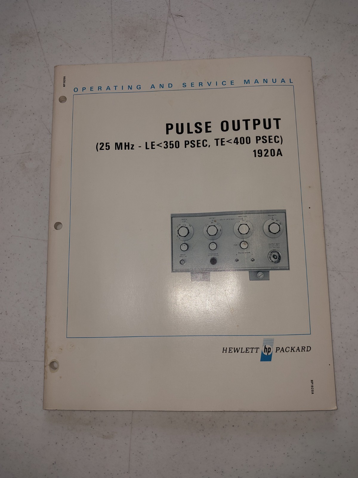 Original HP 1920A pulse output operating and service manual 01920-90901
