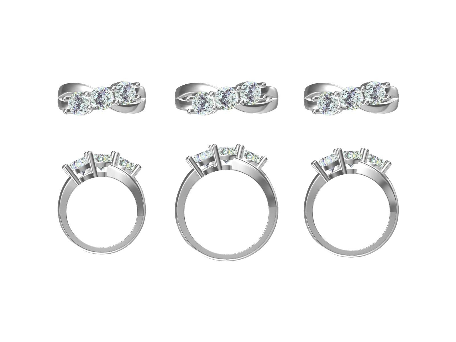 Sterling Silver Semi Mount Ring Setting Round RD 5x5mm 3 Stones